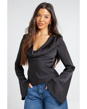 Long Sleeve Satin Cowl Neck Top