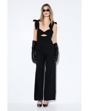 Bow Shoulder Wide Leg Jumpsuit