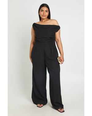 Plus Drape Bardot Wide Leg Jumpsuit