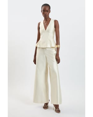 Satin Twill Peplum Wide Leg Jumpsuit