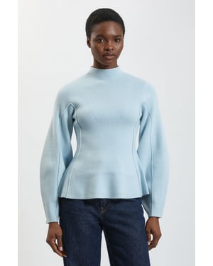 Knit Wool Look Rounded Sleeve High Neck Jumper