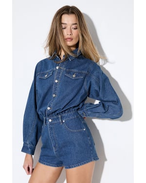 Structured Shoulder Denim Playsuit