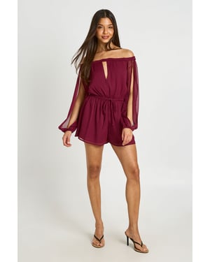 Chiffon Bardot Volume Sleeve Playsuit