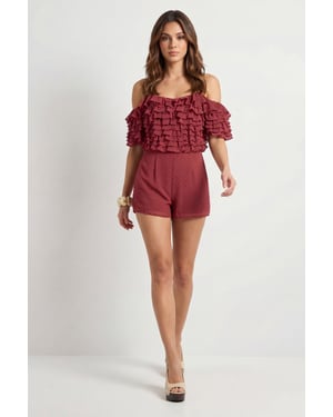 Spot Detail Chiffon Ruffle Playsuit