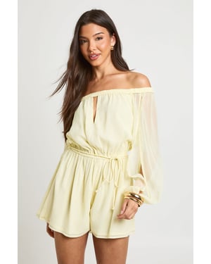 Chiffon Bardot Volume Sleeve Playsuit