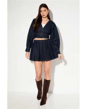 Pleated Detail Denim Wrap Skirt