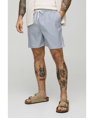 Small Stripe Print Mid Length Swim Short