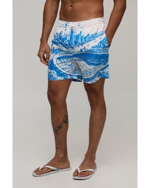 Football Stadium Cityscape Mid Length Swim Short