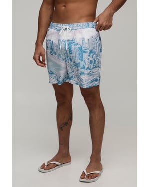 Football Stadium Cityscape Mid Length Swim Short