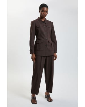 Petite Herringbone Texture Utility Trousers