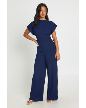Petite Crinkle Tie Back Top Wide Leg Trouser Co ord