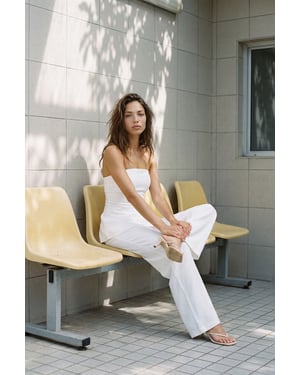 Linen Look Longline Bandeau & Wide Leg Trousers