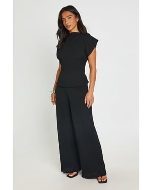 Petite Crinkle Tie Back Top Wide Leg Trouser Co ord