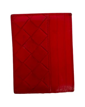 Bottega Veneta Intreciatto Card Holder in Red Leather