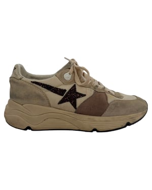 Golden Goose Running Sole Panelled Sneakers i Vitt Nylon och Mocka