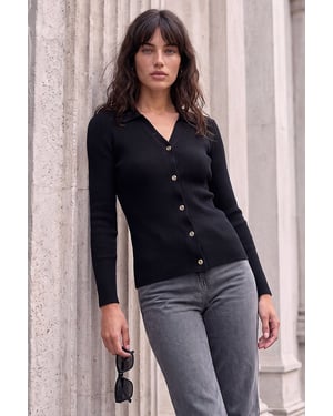 Buttoned Ribbed Henley Style Knit