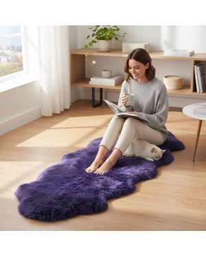 Äkta fårskinnsviolett dubbel naturlig fluffig silkig mjuk äkta ullmatta