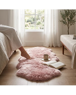 Äkta fårskinn Rosa Rosa Dubbel Naturlig Fluffig Silky Mjuk Äkta Ullmatta