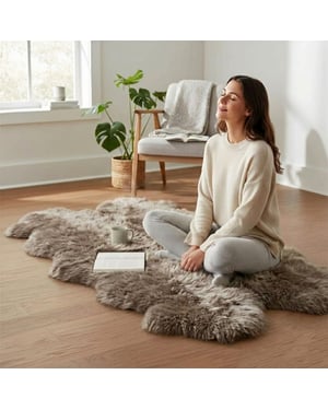 Äkta fårskinnssvamp quad Naturlig, fluffig silkeslen mjuk riktig ullmatta