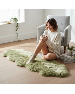 Äkta fårskinnsgrön dubbel naturlig fluffig silkeslen mjuk äkta ullmatta