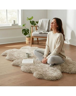 Äkta fårskinnskräm Quad Naturlig fluffig Silky Mjuk Äkta Ullmatta