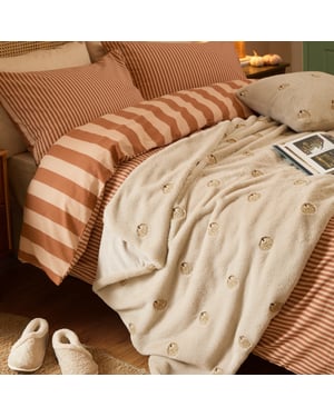 Furn Autumn Pumpkins Embroidered Throw, Natural