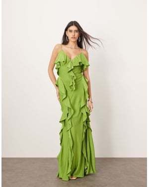ARRANGE volang maxi slingklänning med snedskuren kjol i grön
