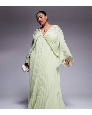 ASOS DESIGN Curve plisserad chiffong maxi klänning med twist fram i äpplegrön