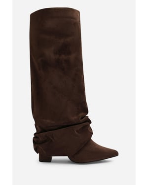 Wheres That From Womens Galilea Ruched Fold Down Knee High Heeled Shark Boots