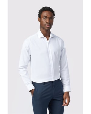 Long Sleeve Cutaway Collar Floral Tailored Formal Shirt in White
