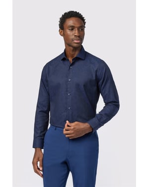 Long Sleeve Cutaway Collar Floral Tailored Formal Shirt in Navy