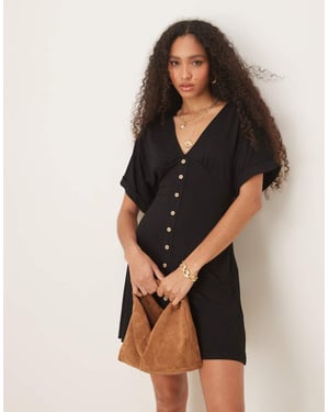 ASOS DESIGN rullärm knapplist mini teklänning i svart