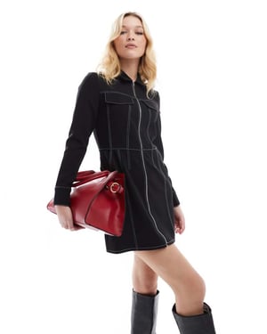 French Connection Azra twill mini skjortklänning i svart