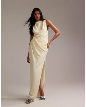 ASOS DESIGN Bridesmaids draped overlay crepe maxi dress in soft yellow