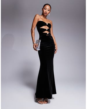 Murci exclusive bandeau velvet cut out pearl detail maxi dress in black