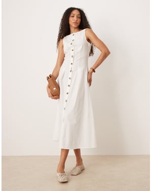 ASOS DESIGN slash neck button down waistcoat midi dress in white