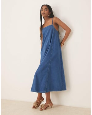 Nobody's Child Jazmine trapeze denim midi dress in mid blue