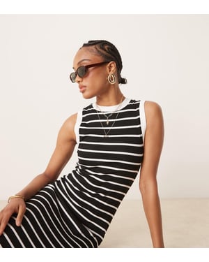 ASOS DESIGN 90-tals hög midi klänning med ribbade kanter i monostripet