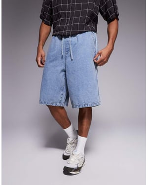 ASOS DESIGN denimshorts med sidostrand i ljusblå tvätt, längre längd