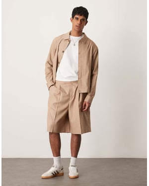 ASOS DESIGN smart co-ord bermudashorts i kamelfärgad textur med elastisk midja
