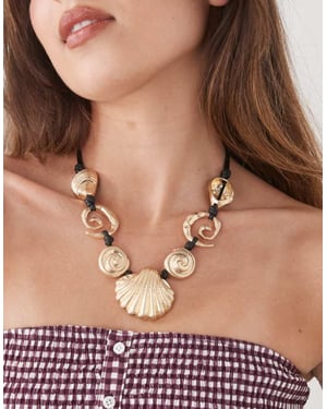 Återvunna vintage statement-halsband med guldskal på snörning