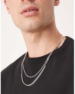 ASOS DESIGN festival vattentät rostfritt stål 2-pack baguette kristall och kedja halsband i silver