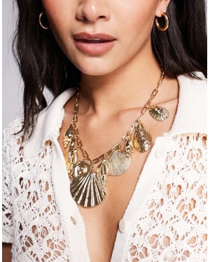 ASOS DESIGN Limited Edition snäcka chunky charm halsband i guldton