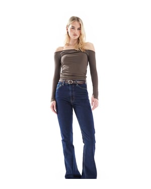 ASOS DESIGN Lång midja flare jeans i tvättad denim