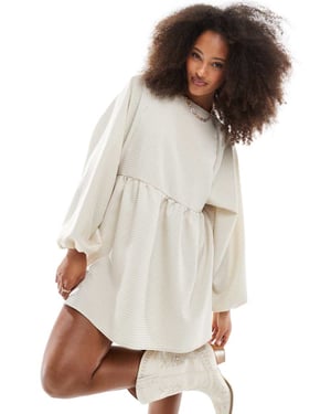 Daisy Street oversized long sleeve smock mini dress in washed sand check