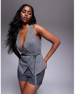 In The Style x Natalya Wright exclusive tailored pinstripe tie waist waistcoat in grey