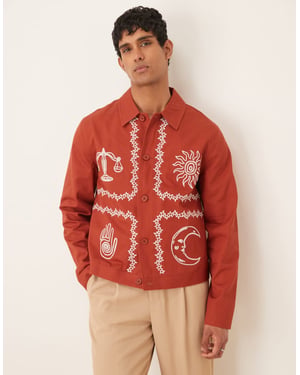 ASOS DESIGN broderad harringtonjacka i rostbrunt