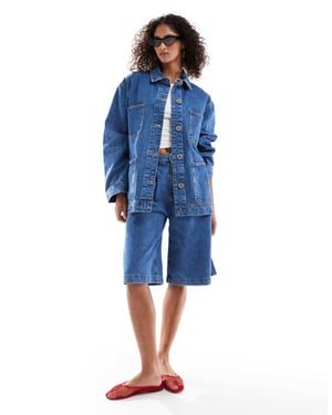 ASOS DESIGN denim barnjacka i mellanblå tvätt