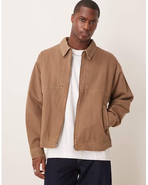 ASOS DESIGN oversized tvättad Harrington-jacka i brunt