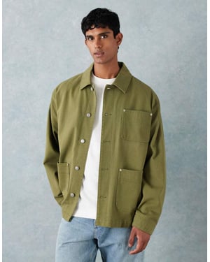 ASOS DESIGN tvättad twill arbetjacka i khaki